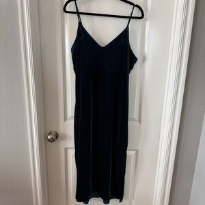 7 For All Mankind Dark Teal Velvet Slip Dress Midi V-Neck Side Slits XL